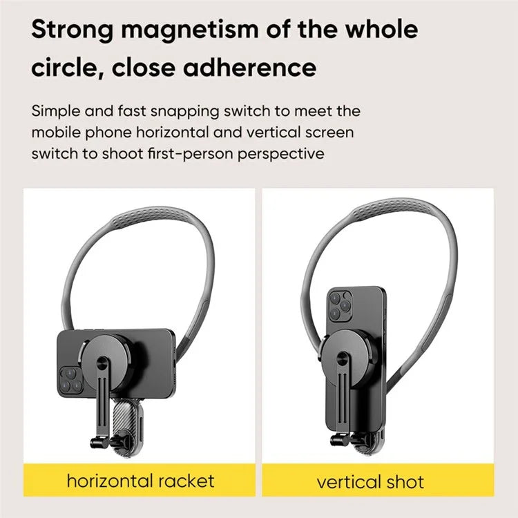 SCS-NH003 Magnetic Neck Holder with Phone Clip, 1 / 4 Adapter for Action Camera, Phone, Hands Free Neck Mount