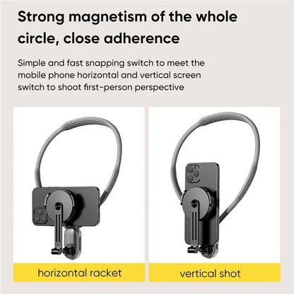 SCS-NH003 Magnetic Neck Holder with Phone Clip, 1 / 4 Adapter for Action Camera, Phone, Hands Free Neck Mount