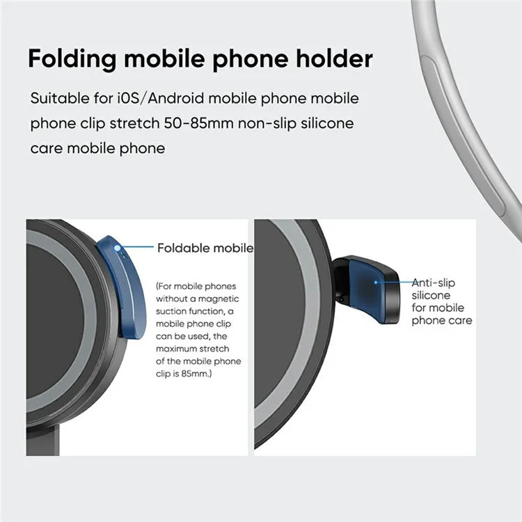 SCS-NH003 Magnetic Neck Holder with Phone Clip, 1 / 4 Adapter for Action Camera, Phone, Hands Free Neck Mount