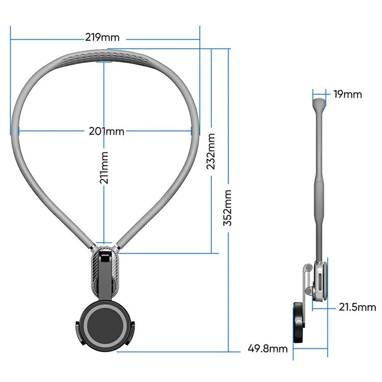 SCS-NH003 Magnetic Neck Holder with Phone Clip, 1 / 4 Adapter for Action Camera, Phone, Hands Free Neck Mount