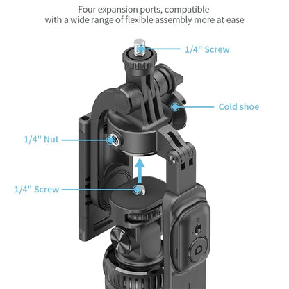 C05 Dual Fill Light Handheld Stabilizer Tripod Stand Floor Standing Adjustable Bluetooth Selfie Stick for Cell Phone Live Streaming