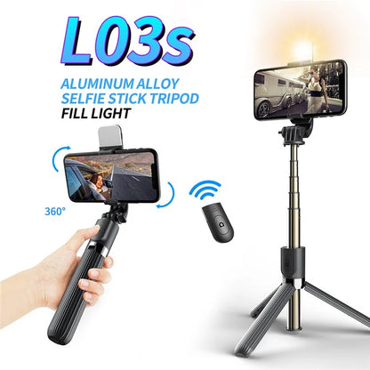 L03S Bluetooth Selfie Stick Aluminum Alloy Rod Telescopic Tripod Stand with Fill Light