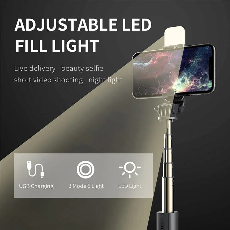 L03S Bluetooth Selfie Stick Aluminum Alloy Rod Telescopic Tripod Stand with Fill Light