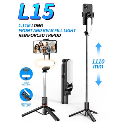 L15 Portable Fill Light Selfie Stick Wireless Bluetooth Remote Control Tripod Stand for iOS Android Cell Phones