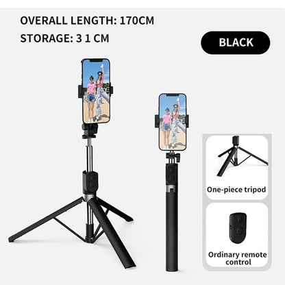BT11 0.31-1.7m Telescopic Tripod Stand Phone Clip Holder Selfie Stick with Bluetooth Remote Control