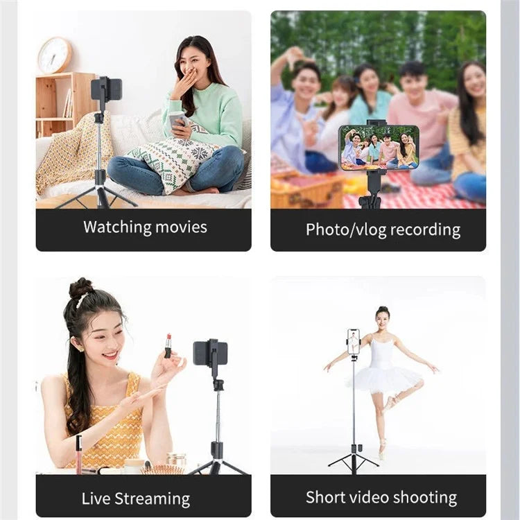 BT11 0.31-1.7m Telescopic Tripod Stand Phone Clip Holder Selfie Stick with Bluetooth Remote Control