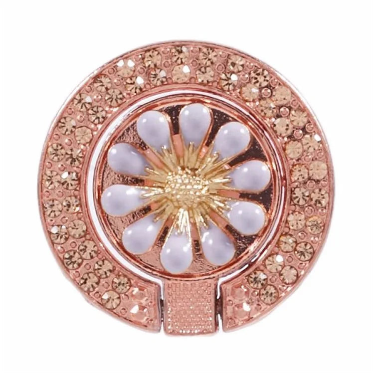 Round Phone Kickstand Adhesive Metal Phone Ring Holder Grip Flower Decoration