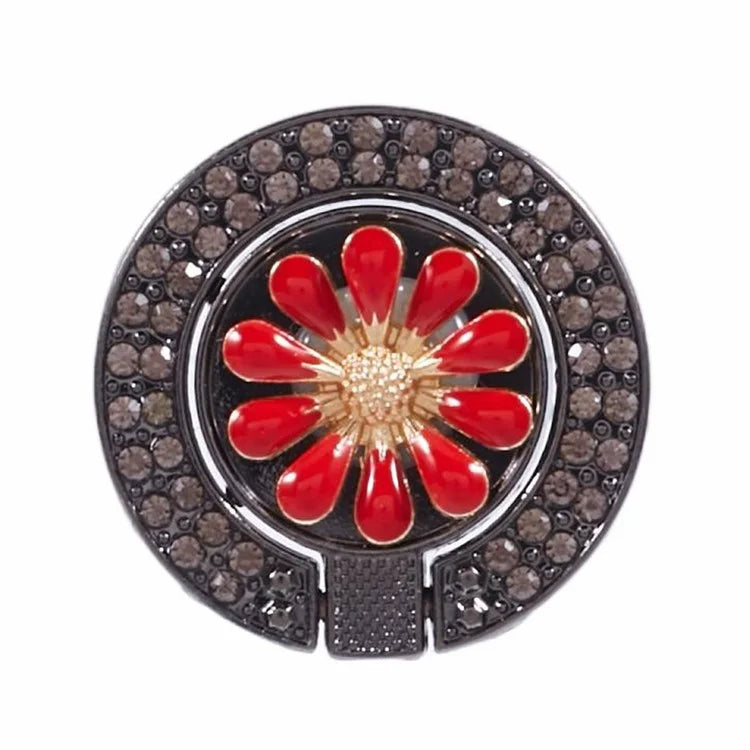 Round Phone Kickstand Adhesive Metal Phone Ring Holder Grip Flower Decoration
