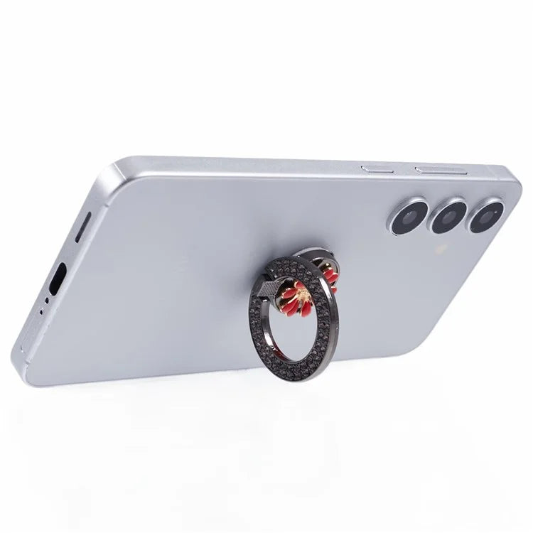Round Phone Kickstand Adhesive Metal Phone Ring Holder Grip Flower Decoration