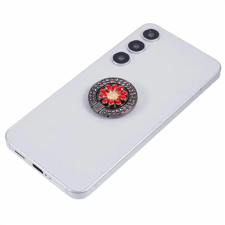 Round Phone Kickstand Adhesive Metal Phone Ring Holder Grip Flower Decoration