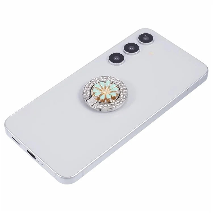 Round Phone Kickstand Adhesive Metal Phone Ring Holder Grip Flower Decoration