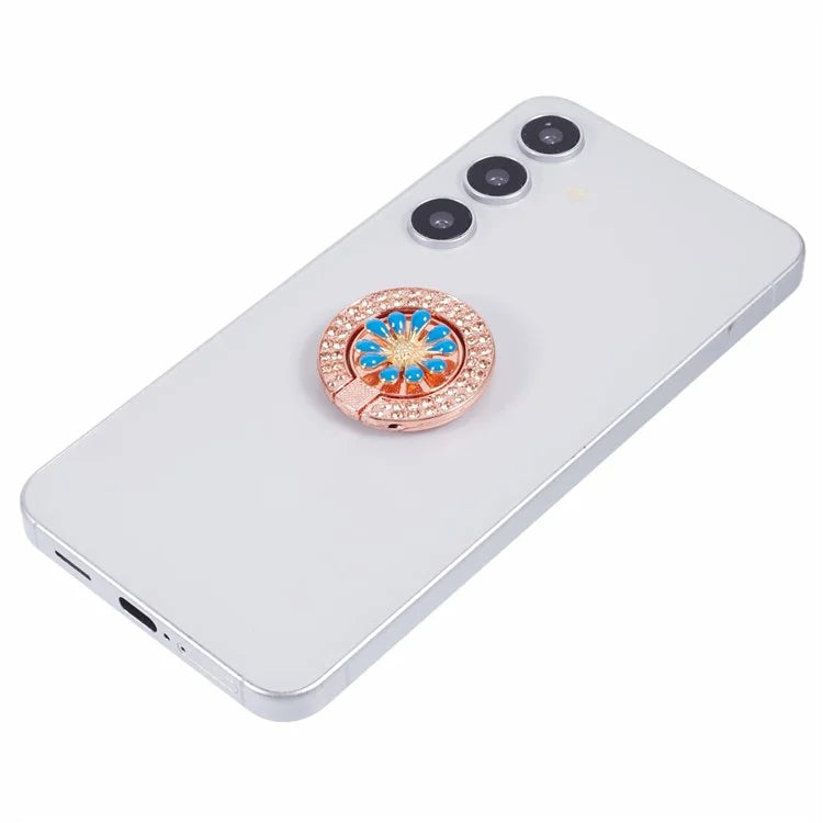 Round Phone Kickstand Adhesive Metal Phone Ring Holder Grip Flower Decoration