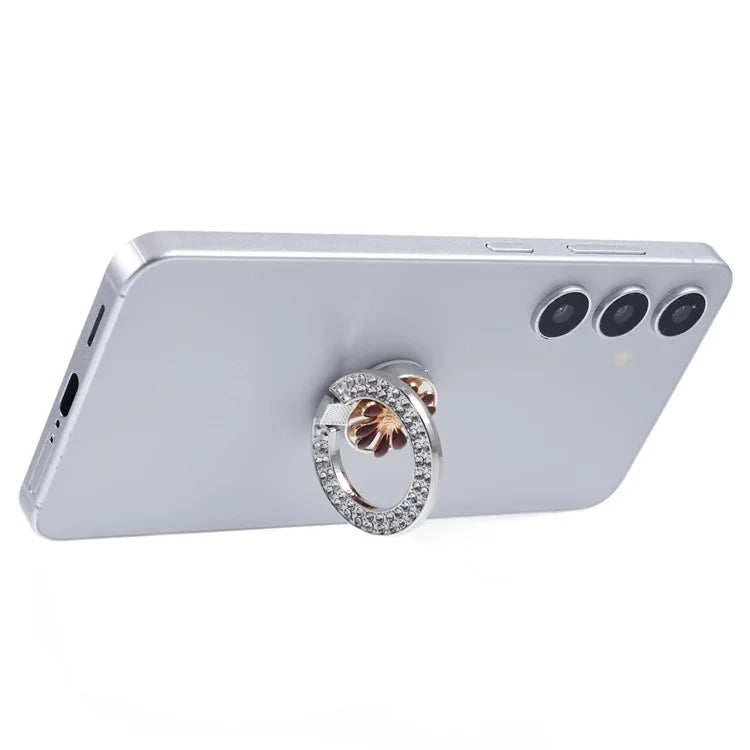 Round Phone Kickstand Adhesive Metal Phone Ring Holder Grip Flower Decoration