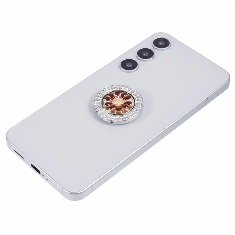 Round Phone Kickstand Adhesive Metal Phone Ring Holder Grip Flower Decoration