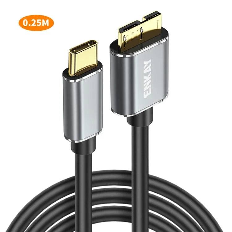 ENKAY HAT PRINCE 0.25m USB 3.1 Type-C to USB 3.0 Micro B Cable for Camera Hard Drive Charging Data Cable