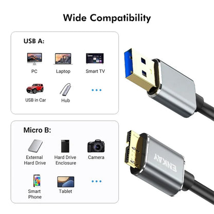 ENKAY HAT PRINCE 1m USB 3.0 A to USB 3.0 Micro B Cable Camera Hard Drive Charging Data Cable
