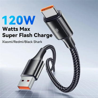 ESSAGER 1m USB-A to Type-C 120W Braided Cable for Xiaomi Phone Fast Charging Data Cable