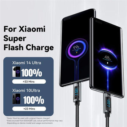 ESSAGER EXC120-HCA0G-P 2m USB-A to Type-C for Xiaomi Fast Charging 120W Digital Display Data Cable