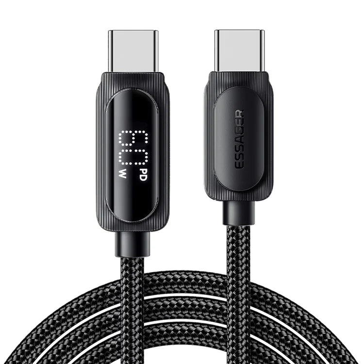 ESSAGER 3m Type-C to Type-C PD 60W Braided Data Cable Digital Display Fast Charging Cable