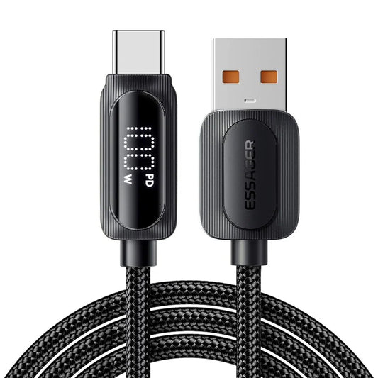 ESSAGER 2m USB-A to Type-C 7A Fully Compatible Digital Display Fast Charging Data Cable
