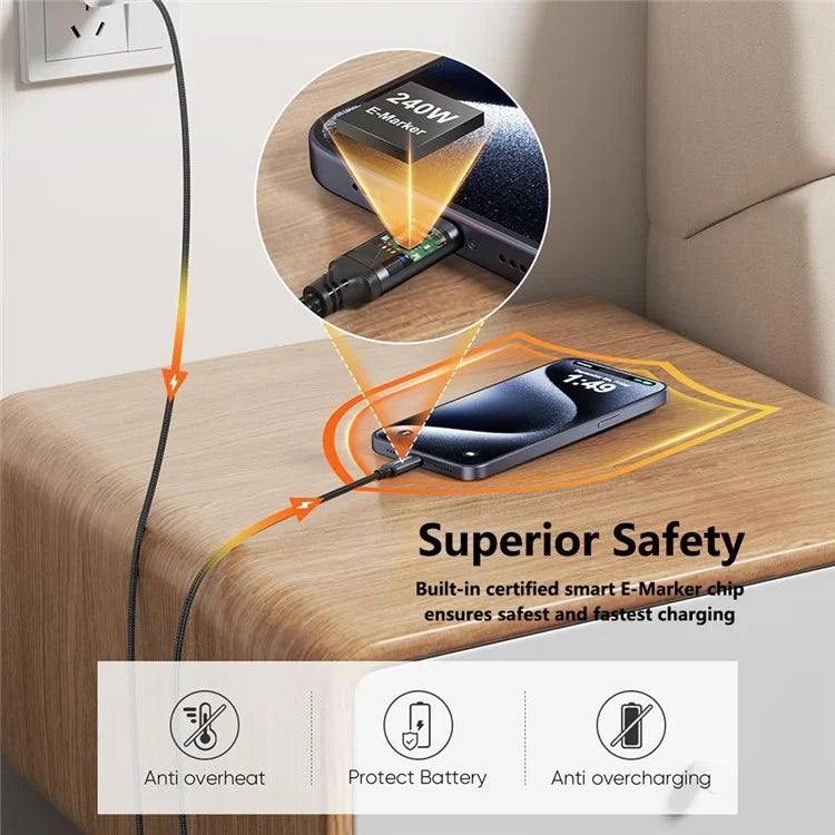 CABLECREATION CC1304 1.83m Type-C to Type-C 240W Fast Charging Wire Nylon Braided Data Cable