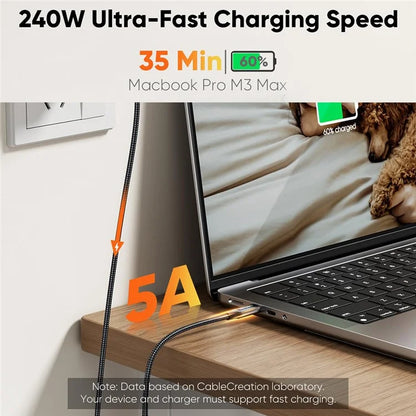 CABLECREATION CC1304 1.83m Type-C to Type-C 240W Fast Charging Wire Nylon Braided Data Cable