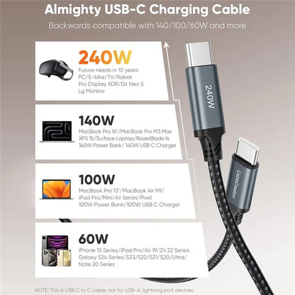 CABLECREATION CC1304 1.83m Type-C to Type-C 240W Fast Charging Wire Nylon Braided Data Cable