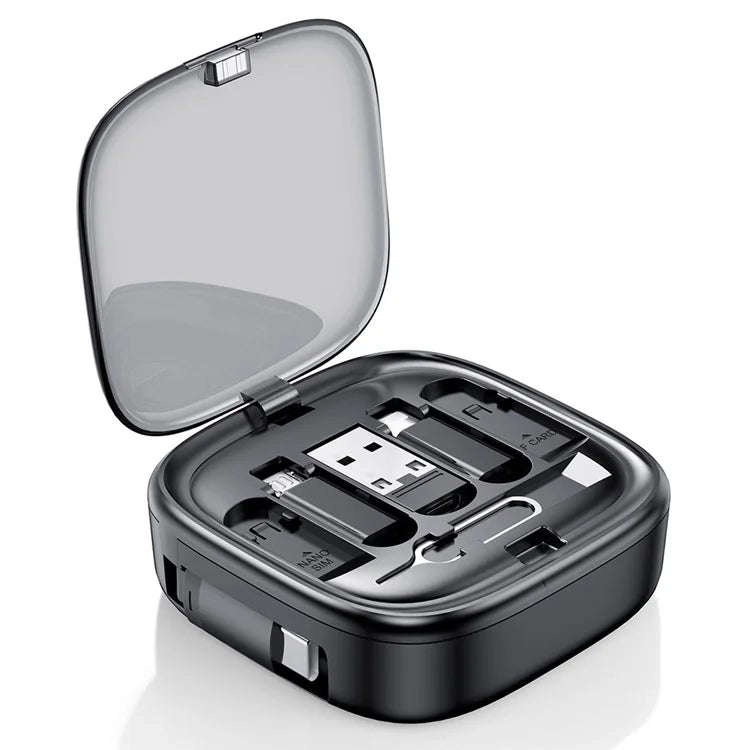 UD7603 1m Retractable 60W Type-C to Type-C Fast Charging Cable Storage Box with Eject Pin and 3 Adapters