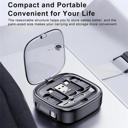 UD7603 1m Retractable 60W Type-C to Type-C Fast Charging Cable Storage Box with Eject Pin and 3 Adapters
