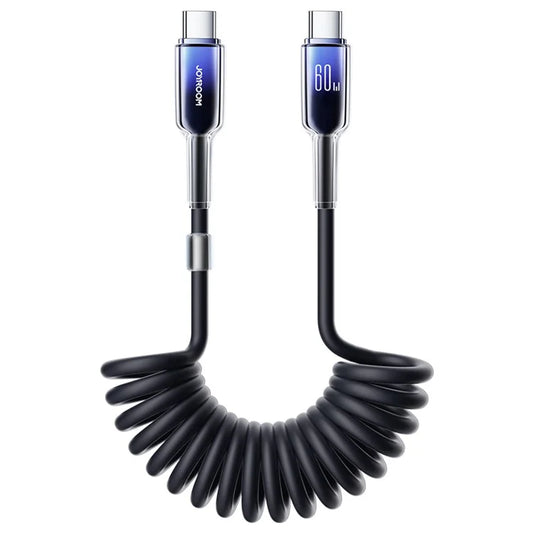 JOYROOM S-A43 1.5m Coiled Cable Type-C to Type-C 60W Fast Charging Spring Data Cord for iPhone 16-15 Series - Black