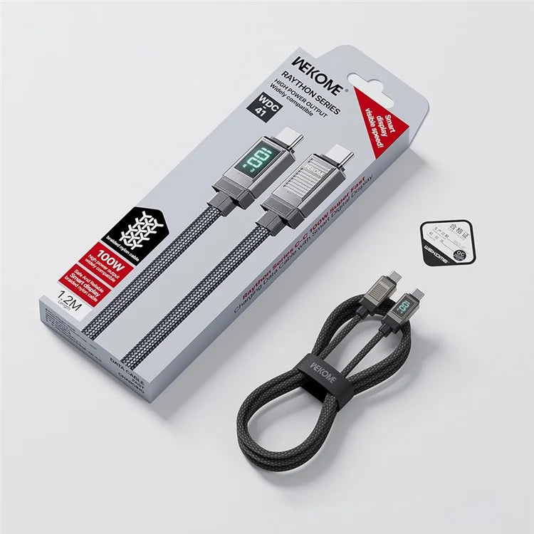 WEKOME WDC-41 Raython Series Type-C to Type-C 100W Super Fast Charging Data Cable with Smart Digital Display