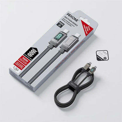 WEKOME WDC-41 Raython Series Type-C to Type-C 100W Super Fast Charging Data Cable with Smart Digital Display