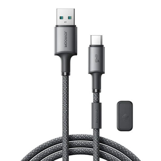 JOYROOM S-A50 1.2m USB-A to Type-C 3A Fast Charging Data Cable with Magnetic Cable Holder for iPhone 16-15 Series - Dark Grey