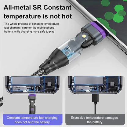 USLION US0203 1.8m Type-C to iP / Type-C / Micro Rotatable Connector Magnetic Charging Cable 240W Data Cable