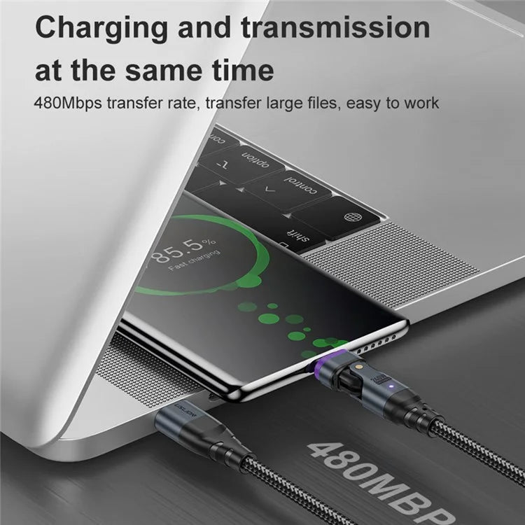 USLION US0203 1.8m Type-C to iP / Type-C / Micro Rotatable Connector Magnetic Charging Cable 240W Data Cable