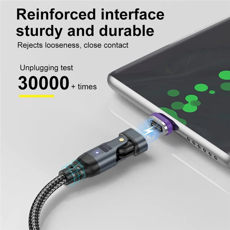 USLION US0203 1.8m Type-C to iP / Type-C / Micro Rotatable Connector Magnetic Charging Cable 240W Data Cable