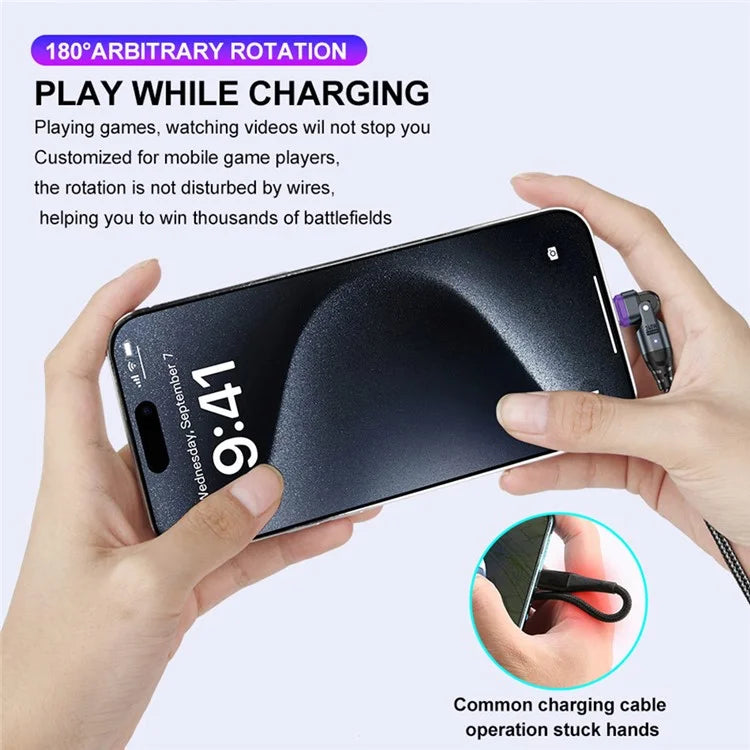 USLION US0203 1m Type-C to iP / Type-C / Micro Rotatable Connector Magnetic Charging Cable 240W Data Cable