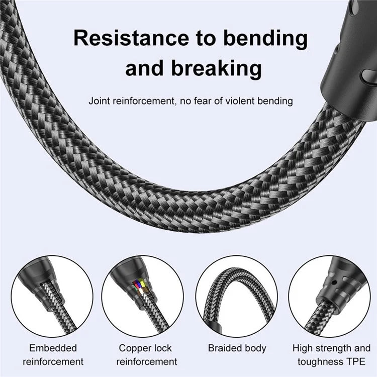 USLION US0203 1m Type-C to iP / Type-C / Micro Rotatable Connector Magnetic Charging Cable 240W Data Cable