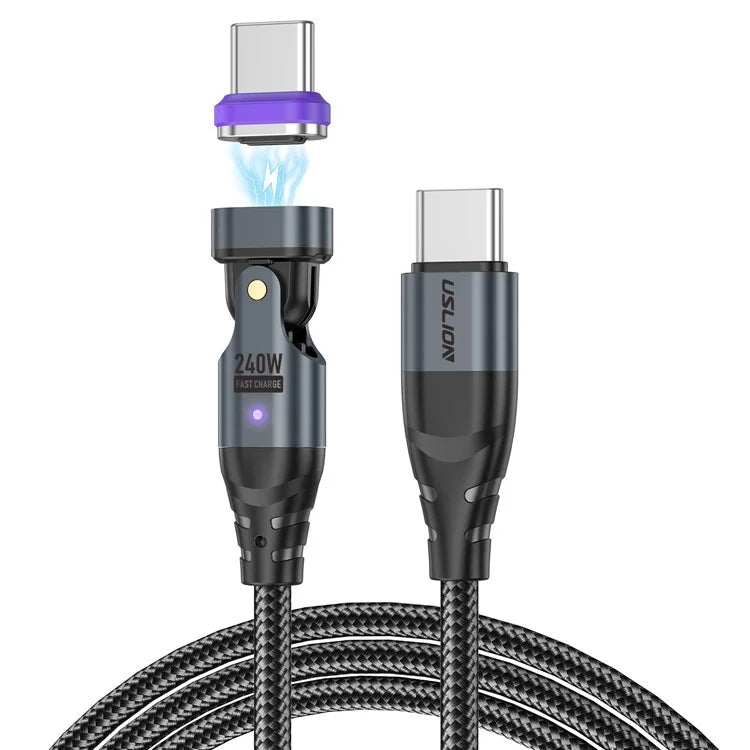 USLION US0203 1m 180-Degree Rotatable Connector 240W Data Cable Magnetic Charging Cable
