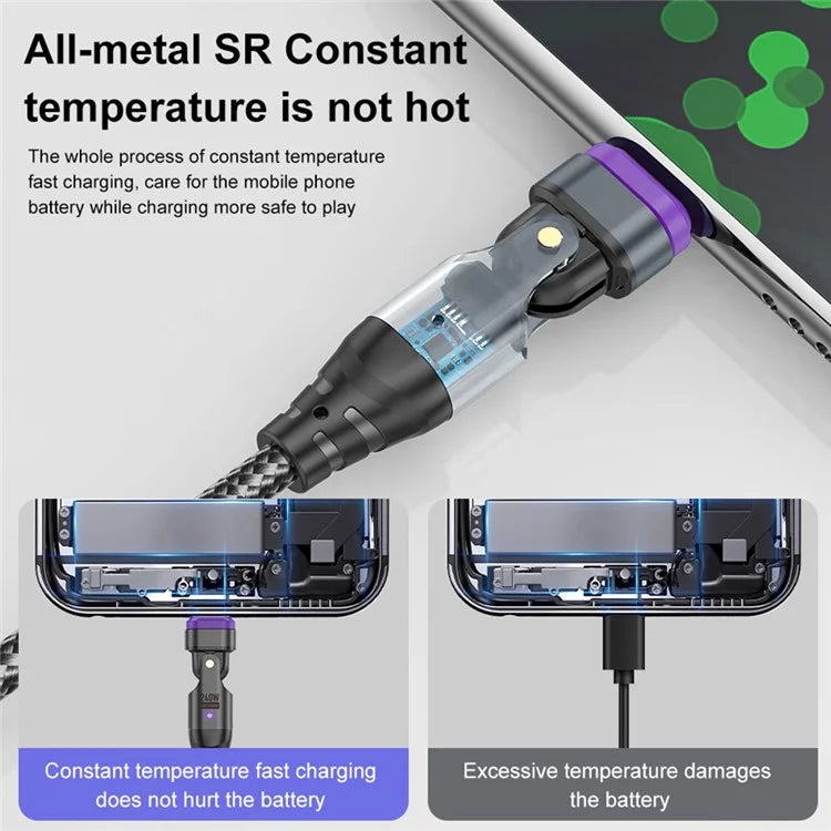 USLION US0203 1.8m 180-Degree Rotatable Connector 240W Data Cable Magnetic Charging Cable