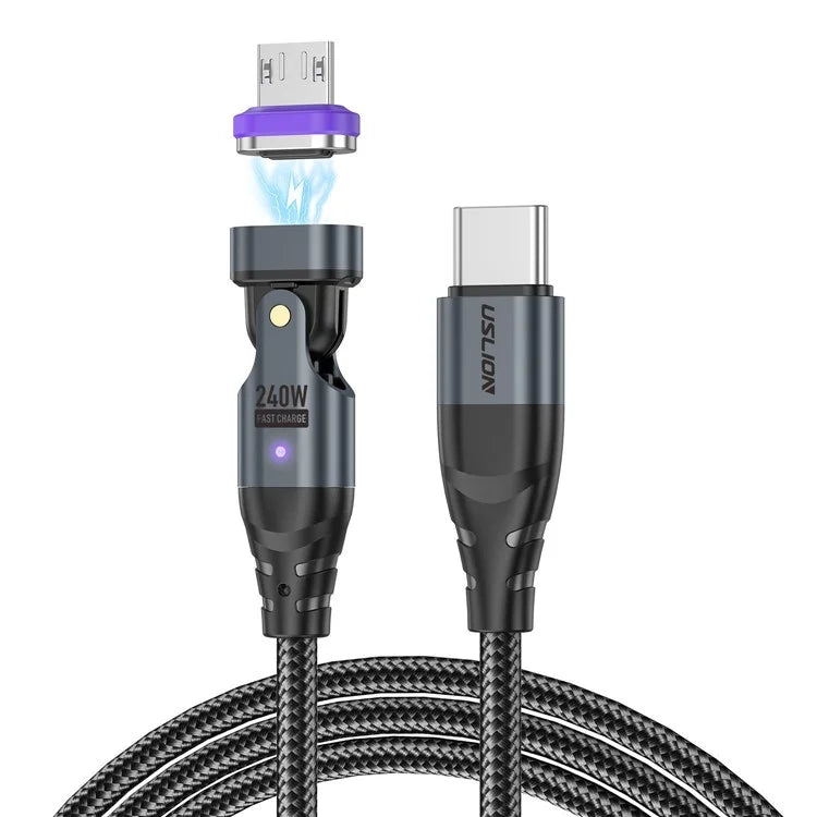 USLION US0203 1.8m 180-Degree Rotatable Connector 240W Data Cable Magnetic Charging Cable
