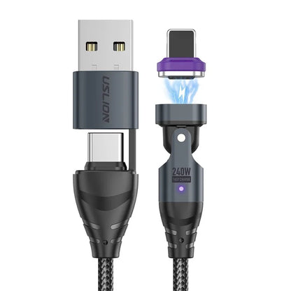 USLION US0204 1m USB / Type-C 2 to 1 Data Cable 180-Degree Rotation 240W Magnetic Charging Cable