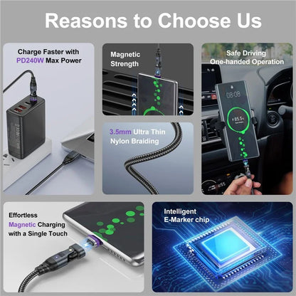USLION US0204 1m USB / Type-C 2 to 1 Data Cable 180-Degree Rotation 240W Magnetic Charging Cable