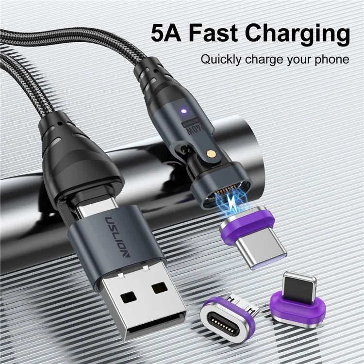 USLION US0204 1.8m USB / Type-C to Type-C / Micro / iP Cable Rotatable 240W Magnetic Charging Cable
