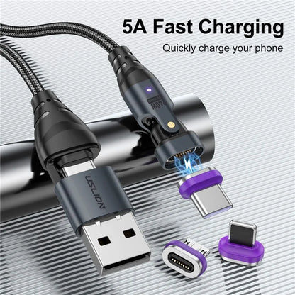 USLION US0204 1.8m USB / Type-C to Type-C / Micro / iP Cable Rotatable 240W Magnetic Charging Cable