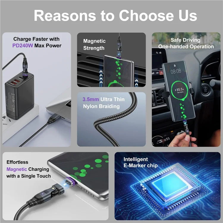USLION US0204 1.8m USB / Type-C to Type-C / Micro / iP Cable Rotatable 240W Magnetic Charging Cable