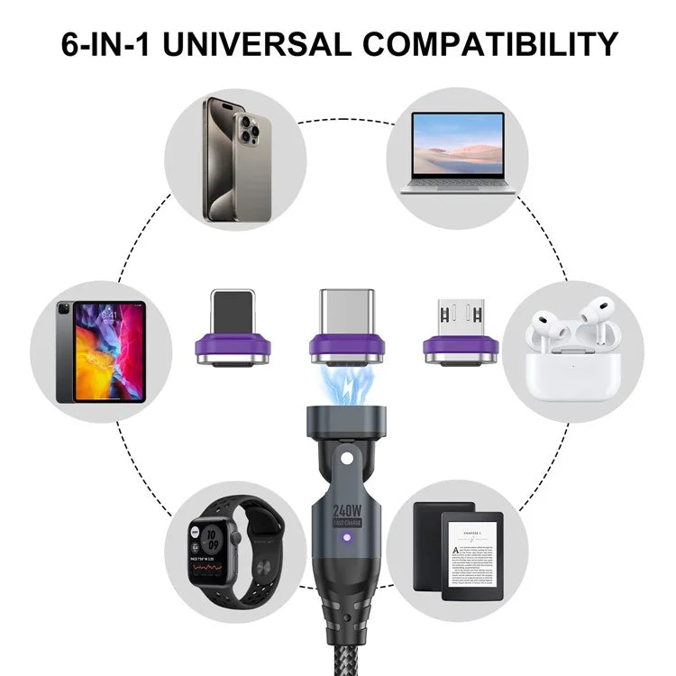 USLION US0204 1.8m USB / Type-C to Type-C / Micro / iP Cable Rotatable 240W Magnetic Charging Cable