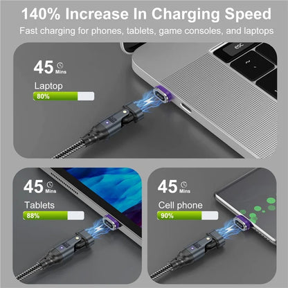 USLION US0204 1.8m USB / Type-C to Type-C / Micro / iP Cable Rotatable 240W Magnetic Charging Cable