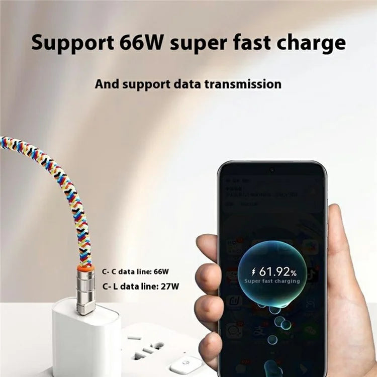 90cm 2-in-1 PD 66W Type-C Charging Cable Cell Phone Neck Lanyard Data Cable with Zinc Alloy Buckle, Tether Tab