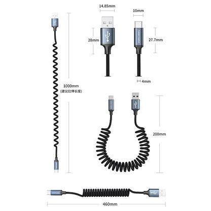CABLECREATION CC1332 Retractable 60W Fast Charging Cable Spring Data Cable